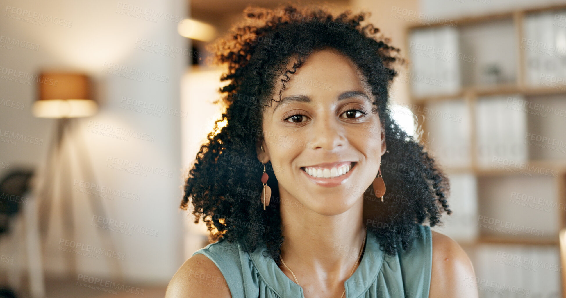 Buy stock photo Creative, portrait and businesswoman with smile in office, confident or publicist with career growth. Happy, PR manager and person with pride for business development, public relations and ambitious