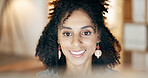 Business, woman and reading with computer in office for research, copywriting and story feedback. Smile, female editor or pc for draft update, online facts and review newsletter on article submission
