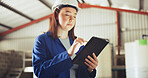 Engineer, woman or typing on tablet at water plant for remote monitoring, quality test or update. Manufacturing, worker or app at wastewater facility for temperature data, safety audit or compliance
