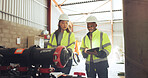 Machine, team or tablet with inspection at water plant for pressure data, compliance or maintenance. Engineer, people or tech at wastewater gauge for performance, quality control or system efficiency