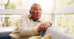 Thinking, sad and senior man at house with vision, daydreaming and remember memory. Thoughts, elderly person and window with reflection, emotional expression and nostalgia for retirement loneliness