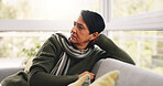 Thinking, senior woman and relax at house with vision, daydreaming and remember memory. Thoughts, elderly person and rest with reflection, emotional expression and nostalgia for retirement loneliness