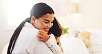 Hug, smile and mom with daughter in bedroom in family home for connection, bonding and support. Morning, love and happiness with woman and child in bed of apartment for security, trust and care