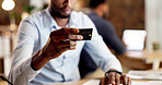 Man, hands and office with credit card for online shopping, payment or wireless transaction. Male person, employee opr shopper with debit account in workplace for banking app, ecommerce or purchase