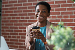 Portrait african american business woman smiling confident holding coffee in office successful female entrepreneur