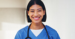 Nurse, portrait and smile with woman in hospital for medical intern, about us and pride. Healthcare trainee, happy and nursing with female person in clinic for wellness, physician and confidence