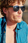 Attractive man portrait with beard and open shirt