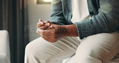 Buy stock photo Mental health, overthinking or hands in house with worry, anxiety trigger or memory of past trauma. Stress, overwhelmed or person in bedroom with nerves, fear or tension in emotional thoughts.