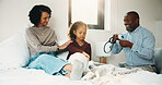 Smile, mother and doctor with child for checkup, patient symptoms and medical advice. Happy, people and kid for pediatric evaluation, respiratory illness and healthcare expert for diagnosis at house