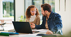 Homework, learning and laptop of dad with daughter in home for education, study or teaching. Computer, knowledge and single parent man talking to girl child for development, growth or school project