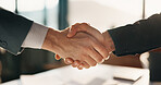 Team, shaking hands and business people in office with partnership for finance or budget deal. B2B Meeting, collaboration and financial advisors with agreement for investment proposal or acquisition