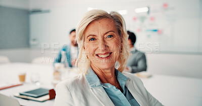 Buy stock photo Business, portrait or woman in office with smile, pride or ambition as investment advisor. Meeting, happy or mature financial consultant with confidence, career growth or about us in risk management
