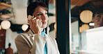 Phone call, consultant and thinking with woman in office for client advisor, account manager and negotiation. Space, portfolio discussion and feedback with mature person in agency for communication