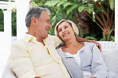 Buy stock photo Shot of a senior couple enjoying the day together