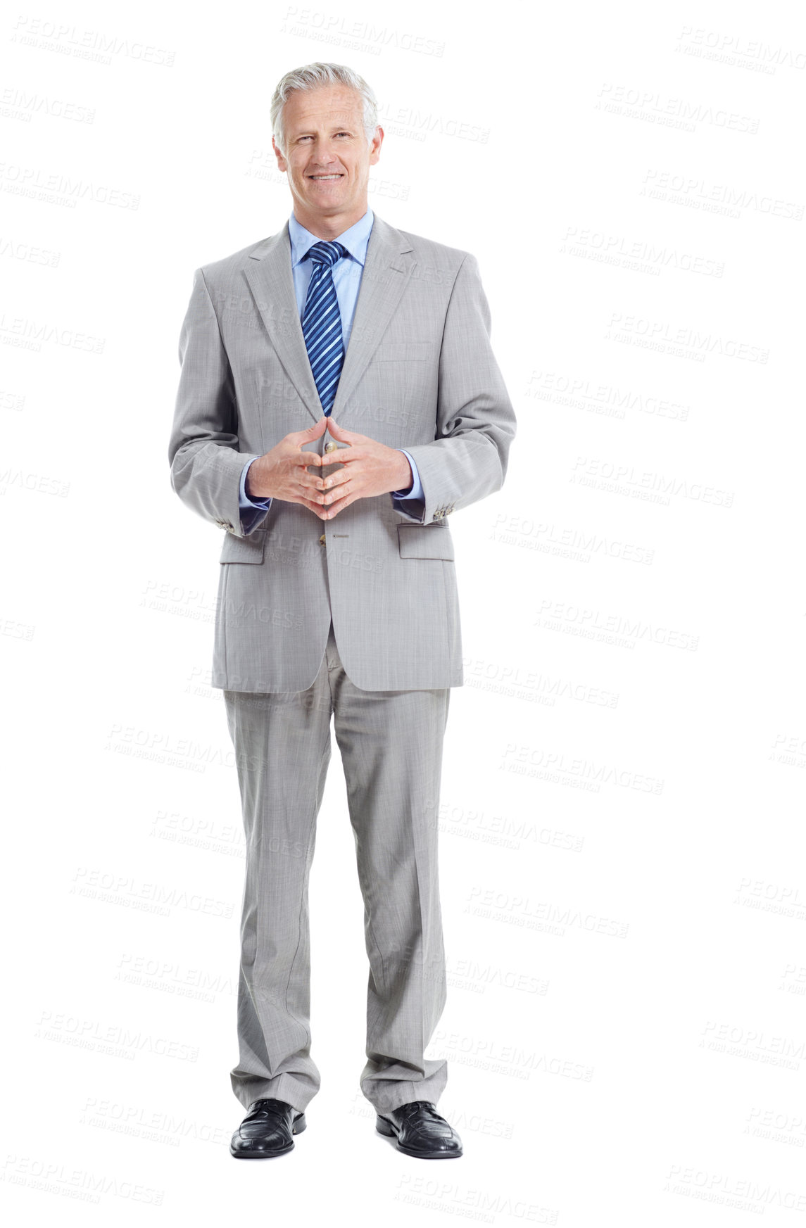 Buy stock photo Business, man and happy in studio portrait for property development, housing expertise or pride. Developer, space and mature person on white background for industry expert, about us and real estate