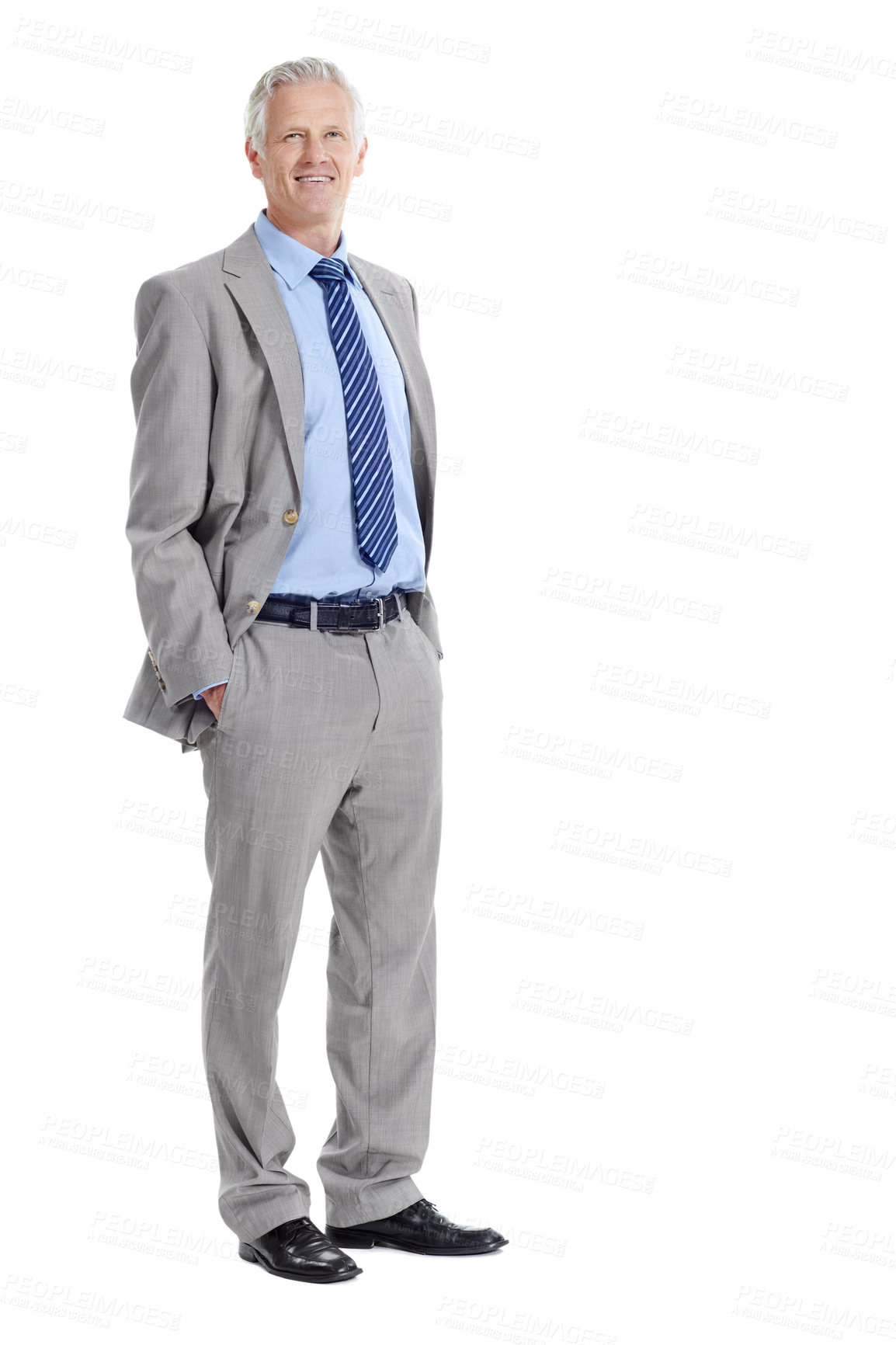 Buy stock photo Happy, portrait and business man in studio for investment career, financial management and ambition. Corporate, space and mature person with pride, smile and finance advisor on white background