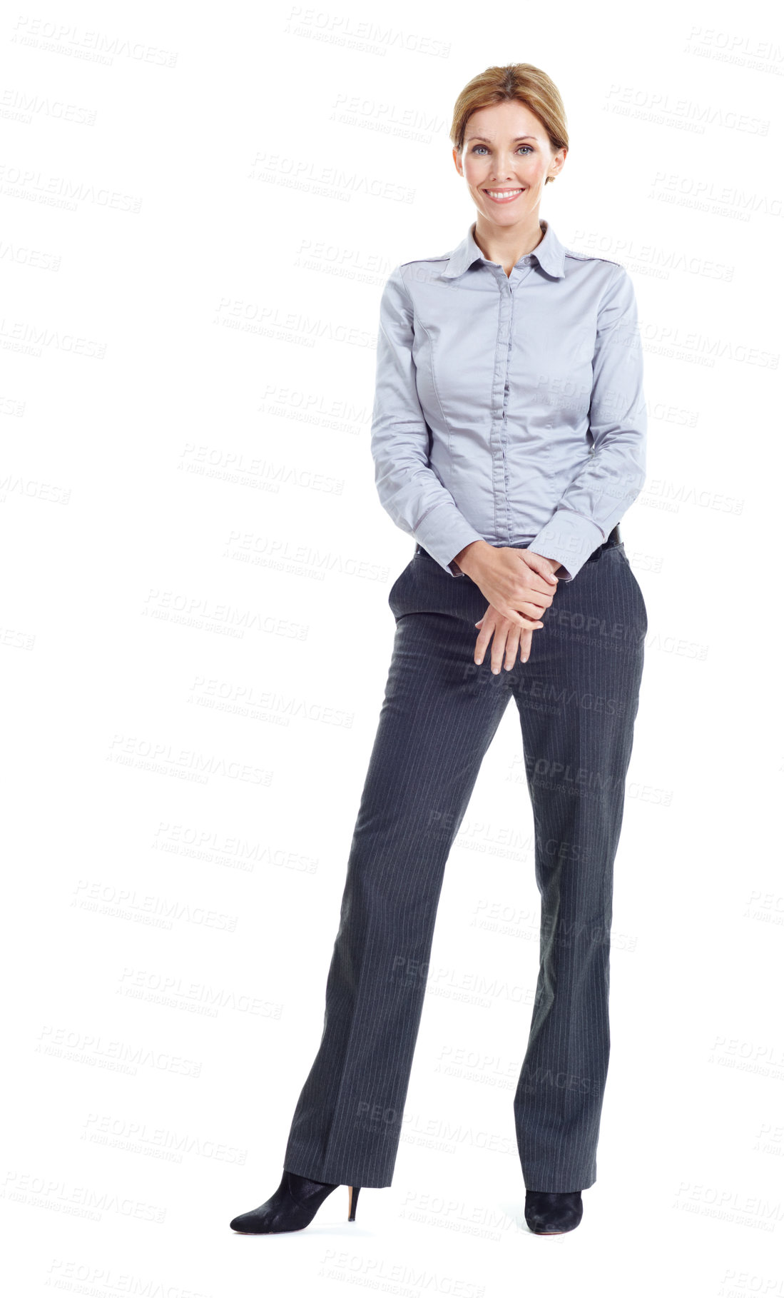 Buy stock photo Business, style and portrait of woman in studio for smart casual, confidence and job opportunity. Professional, happy and person with corporate outfit, pride and smile for career on white background
