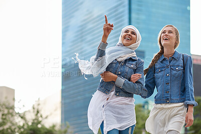 Buy stock photo Business woman, discussion and group with tablet, happy and proposal planning in glass office. Corporate people, meeting and team leader with pitch preparation, technology and strategy in workplace