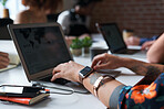 woman hands using laptop computer typing female student working on business project 