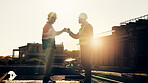 Engineer, fist bump and men at construction site for welcome, hello or agreement on building plan. Gesture, contractor and people with partnership, architecture progress and collaboration for process