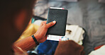 Travel, hand and person in house with passport, trip ticket and documentation with luggage. Tourist, identity book and information in home for holiday preparation, boarding pass and vacation permit