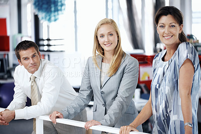 Buy stock photo Portrait, business and people in office for teamwork, human resources and planning for proposal. Corporate strategy, happy or group with employees for cooperation and meeting for company development