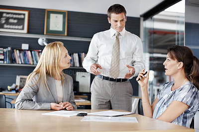 Buy stock photo Discussion, office and team of business people for finance review, planning and investment decision. Corporate, documents and workers in meeting for financial report, budget proposal and funding