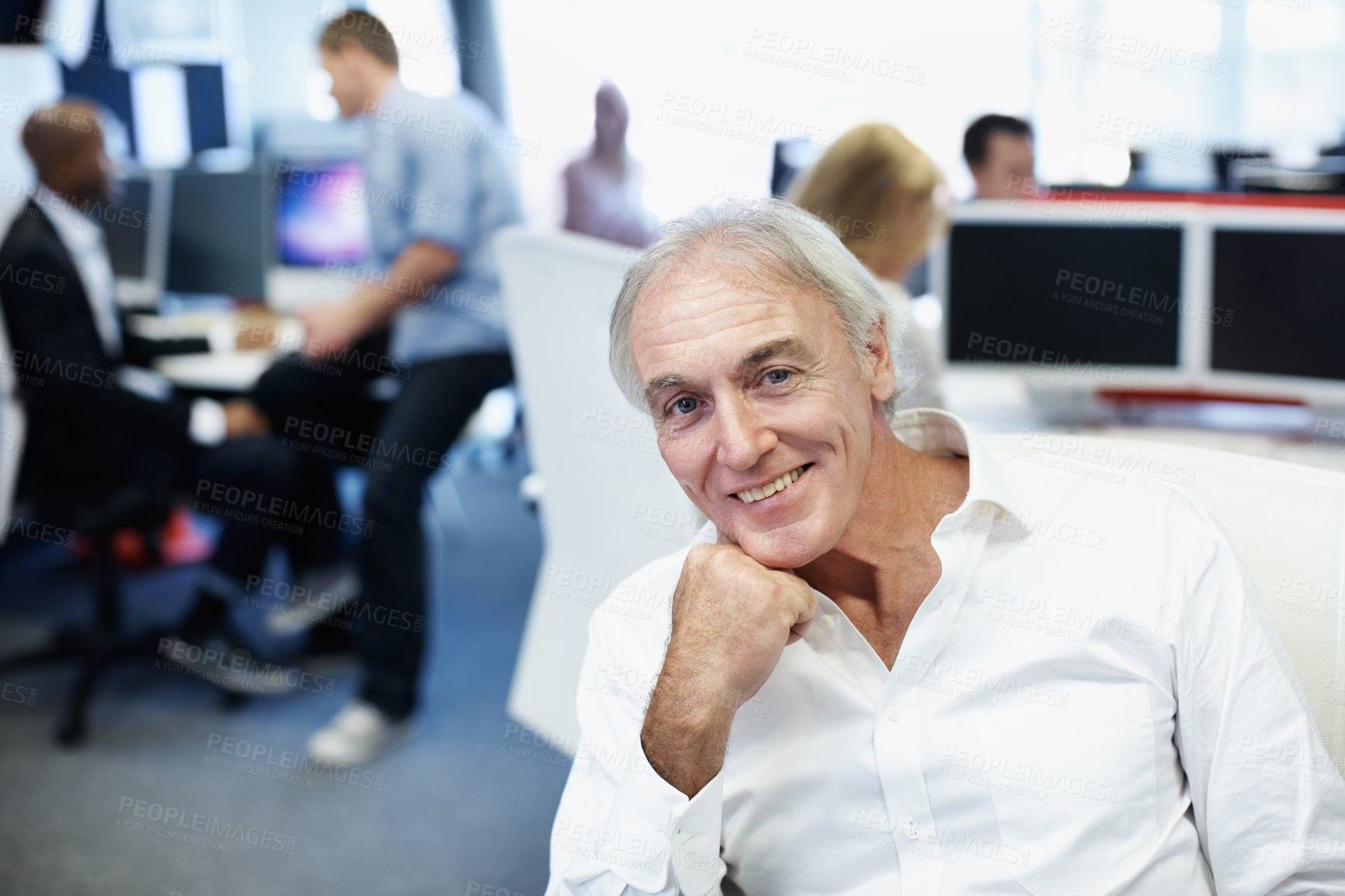 Buy stock photo Portrait, business and man in office with confidence, career pride and about us for accounting. Smile, mature person and coworking with ambition, positive attitude and management at financial company