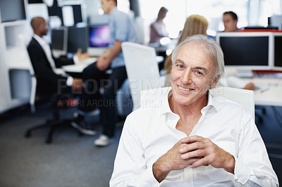Buy stock photo Portrait, business and man in office, smile and creativity for marketing management. Employees, professional and people in workplace, confidence for advertising project and happiness with pride