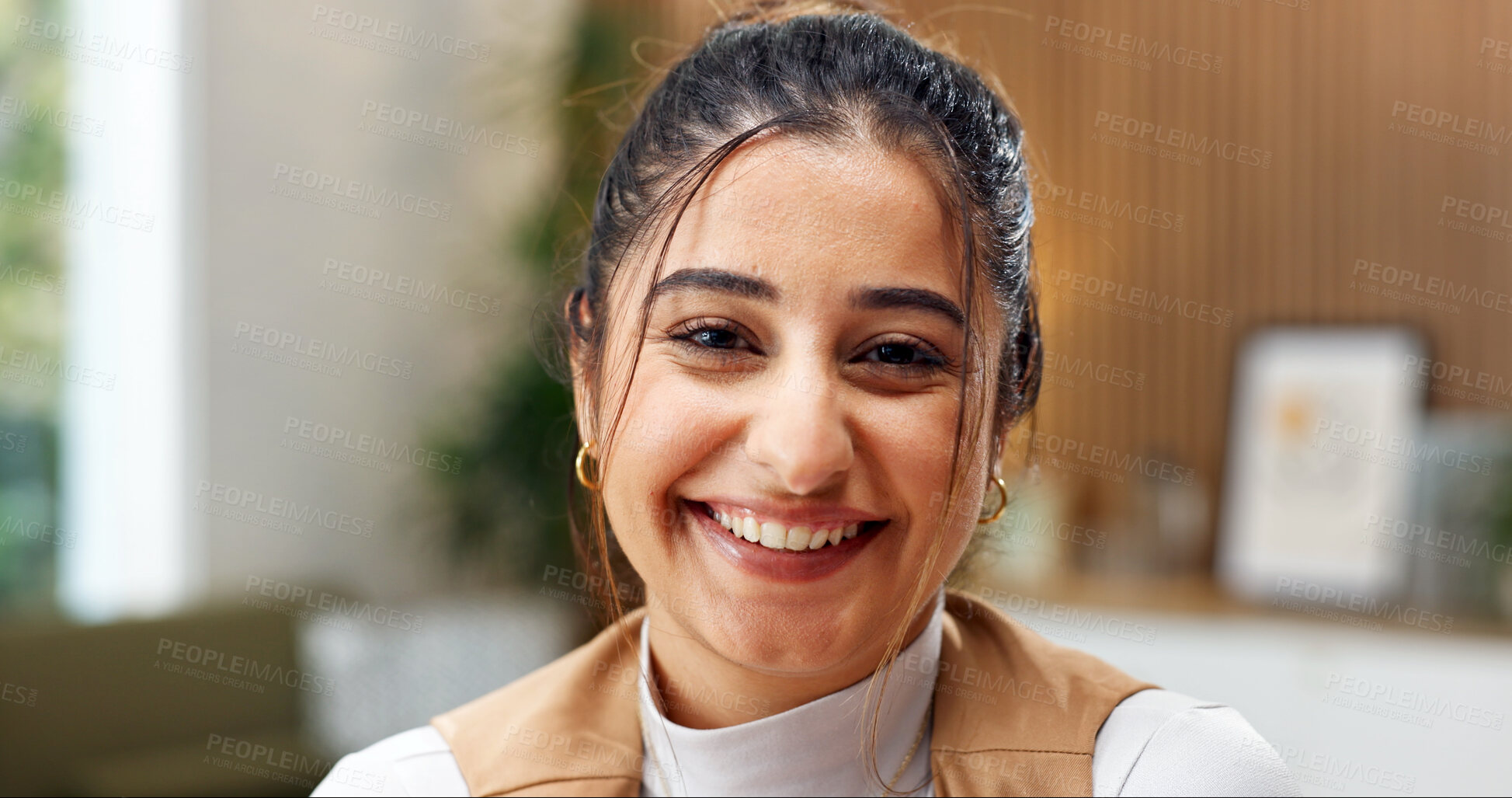 Buy stock photo Freelancer, portrait or woman in home office with confidence for business, talent agent or about us. Creative, influencer marketing and person with career growth for pride, smile or remote work