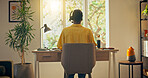 Call center, helpline and woman in home office with headset, advisory or crm service in remote work. Back, WFH or  consultant in house with microphone, online inquiry or feedback in customer support.