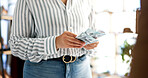 Counting, hands and businesswoman with money in office for finance with company budget planning. Cash, profit and female financial manager with salary increase, savings or investment in workplace.