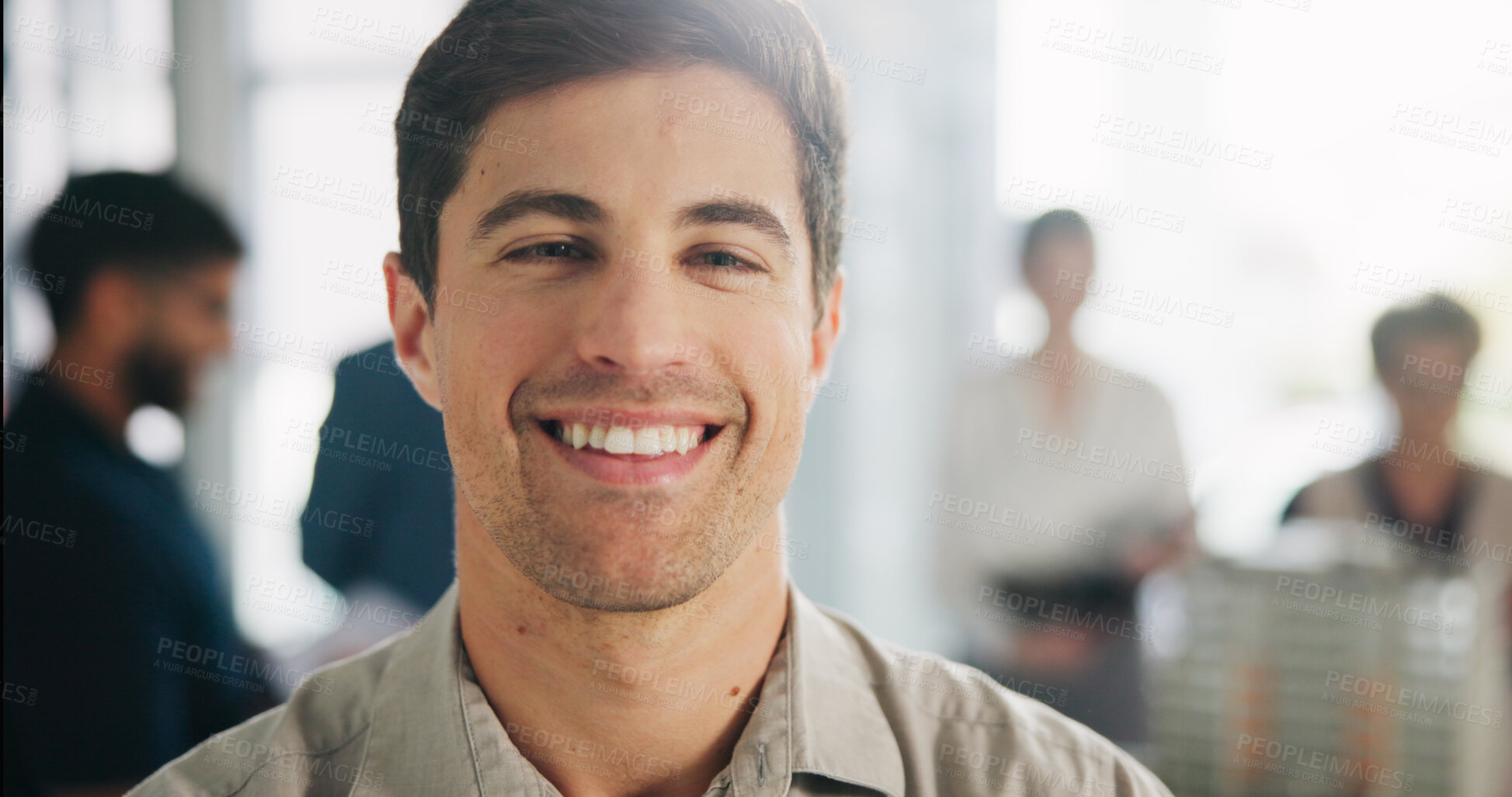 Buy stock photo Architect, portrait and man with smile in business, property development and pride for career growth. Office, architecture and happy person with ambition, creative and civil engineering opportunity