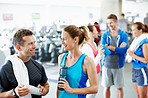 Friendly banter before the workout begins