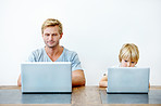 Father and son working together