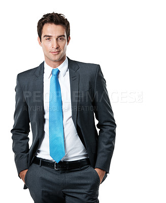 Buy stock photo Space, portrait and business man on a white background for accounting career, investor and about us. Studio, corporate and person with confidence for investment consultant, ambition and management