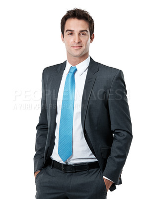 Buy stock photo Corporate, portrait and business man on a white background for finance career, investor and about us. Studio, manager and person with confidence for investment consultant, ambition and opportunity
