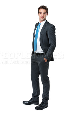 Buy stock photo Business, portrait and man in suit in studio for financial career, investment advisor and manager. Corporate, space and person with confidence, ambition and pride for finance job on white background