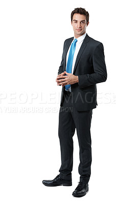 Buy stock photo Space, portrait and business man in studio for financial career, investment advisor and manager. Corporate, worker and person with confidence, ambition and pride for finance job on white background