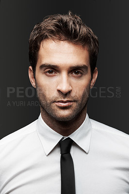Buy stock photo Business man, portrait and serious in studio for career pride, development and HR consultant on background. Male person, talent recruiter and professional ambition with opportunity for growth