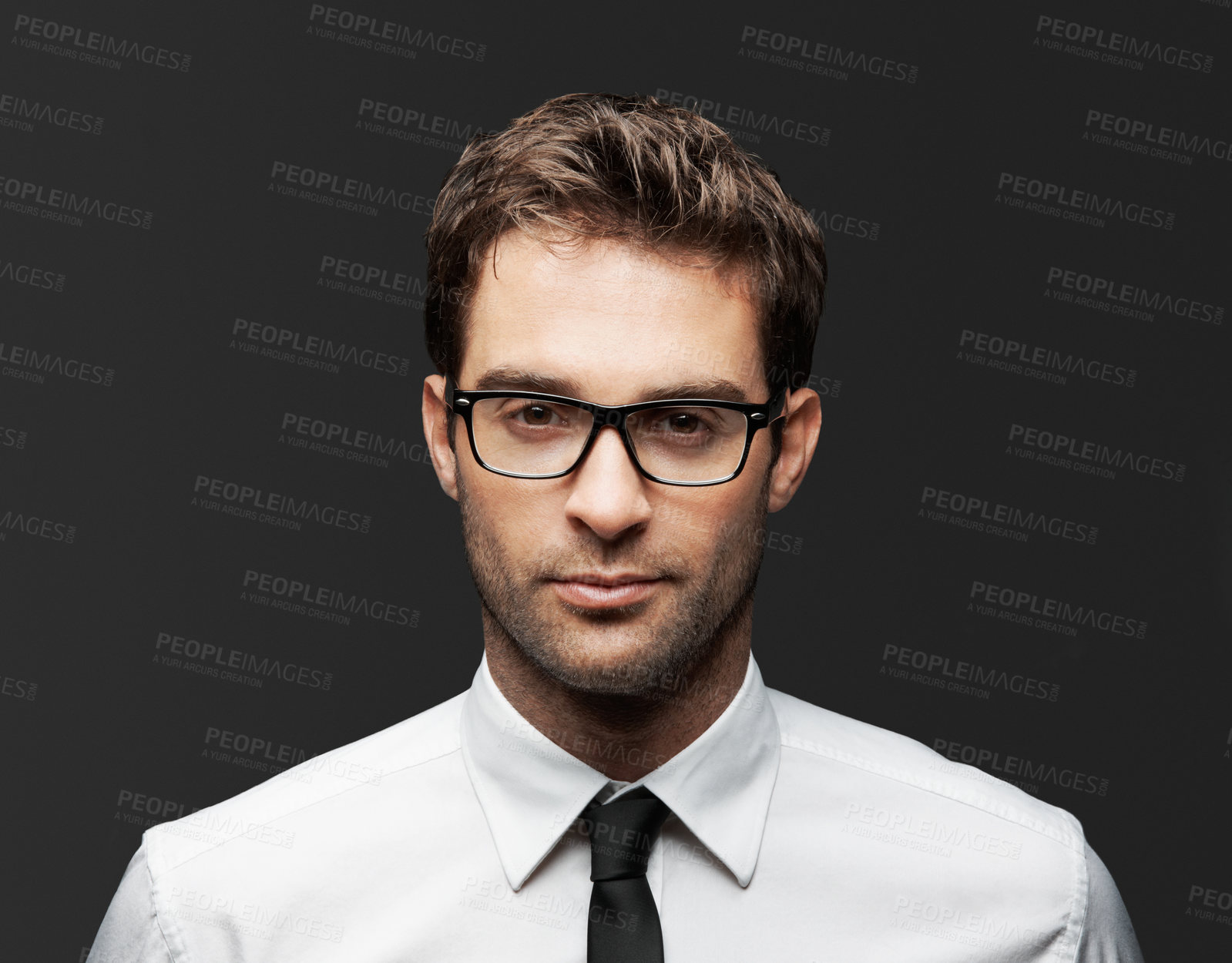 Buy stock photo Business man, portrait and glasses in studio for career pride, development and HR consultant on background. Spectacles, serious talent recruiter and professional ambition with opportunity for growth