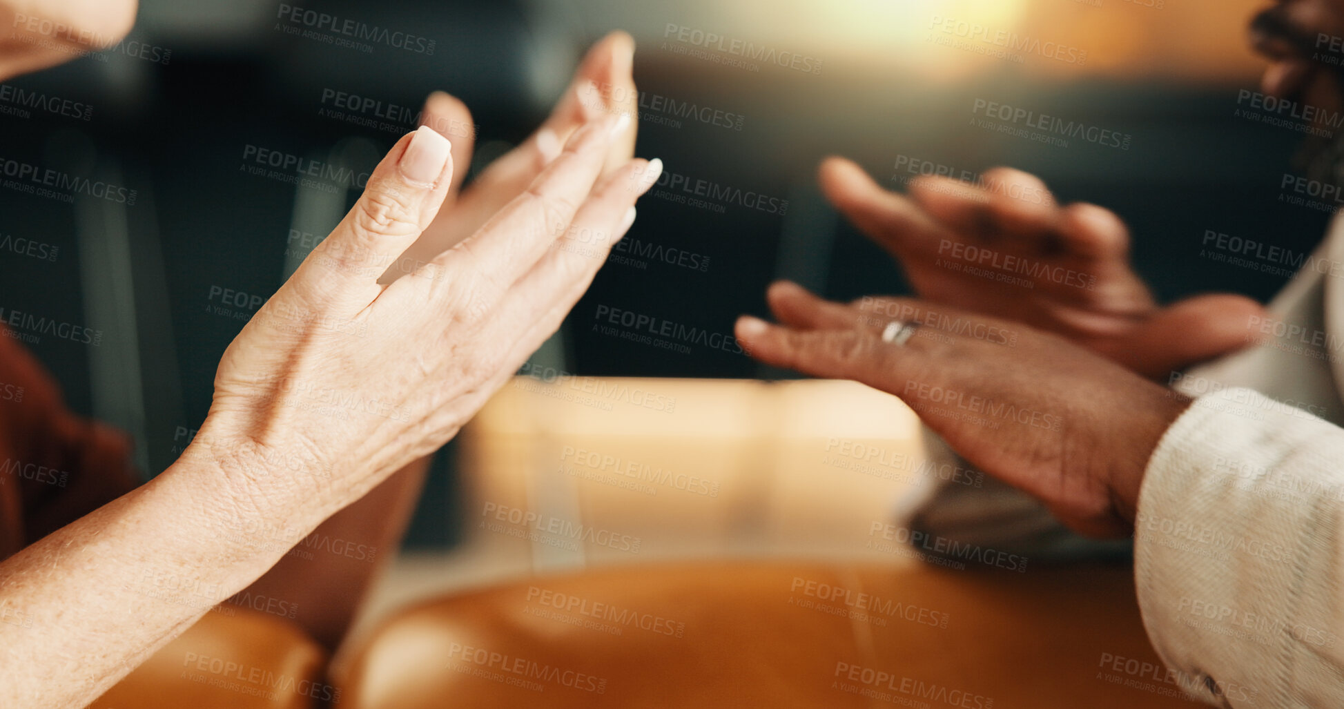 Buy stock photo Argument, conflict and hands of couple on sofa in home living room for discussion or frustration. Annoyed, fighting and stress with unhappy people in apartment for anger, disagreement or mistake
