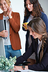 business people using computer in office team meeting brainstorming ideas female entrepreneurs working together in workplace 
