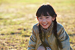 Portrait little asian girl playing in park smiling happy childhood