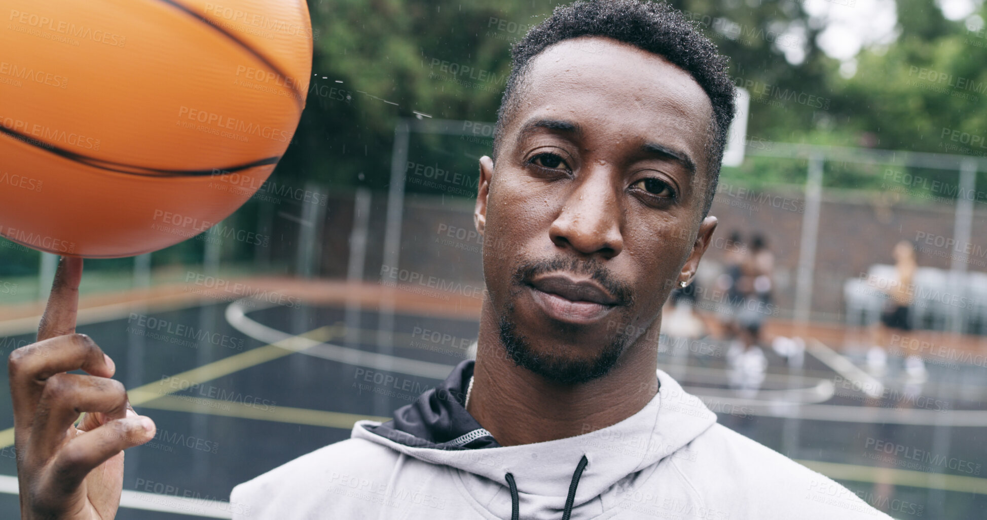 Buy stock photo Portrait, man and practice with basketball on court, exercise and match training with technique. Ball, person and player with positive attitude, competition and skill development for tournament