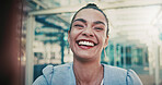Employee, portrait and woman with smile in city, laugh or confident with real estate job opportunity. Realtor, pov and businessperson with humor, pride and happy for career development in Mexico