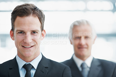 Buy stock photo Business, man or team in firm with portrait, pride or about us in corporate law industry. Justice, integrity or legal executive with confidence, ambition or career growth in attorney partnership.