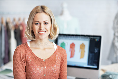 Buy stock photo Portrait of a beautiful young fashion designer at work