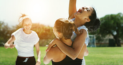 Buy stock photo Team, stretching and men on grass, training and happy for competition, wellness and exercise routine. Outdoor, athlete and people with smile for workout, conversation and warm up for game on field