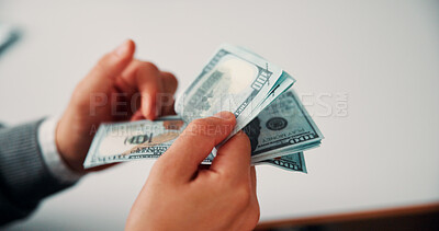 Buy stock photo Money, counting and hands of business man in office for financial management, accounting and audit. Corporate, accountant and person with cash for company expenses, finance account or budget planning